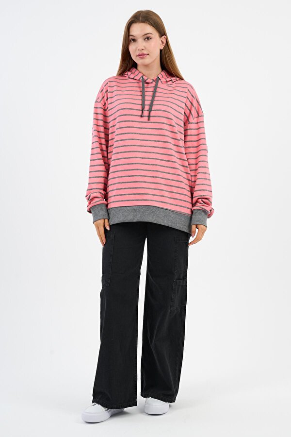 Çizgili Kapüşonlu Sweatshirt (UNX-00242-WN)