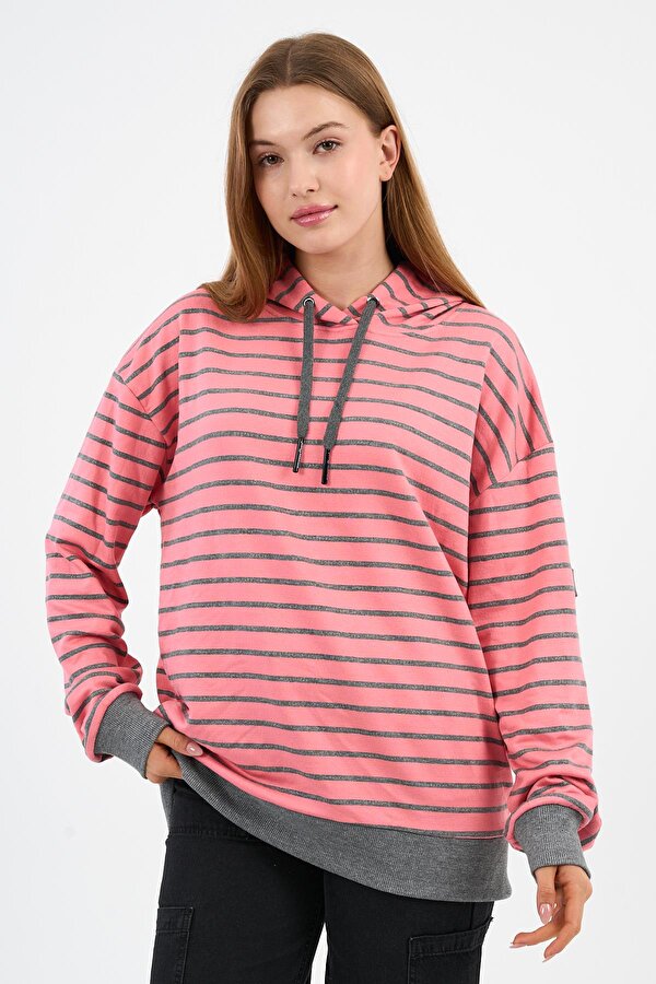 Çizgili Kapüşonlu Sweatshirt (UNX-00242-WN)