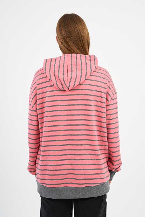 Çizgili Kapüşonlu Sweatshirt (UNX-00242-WN)