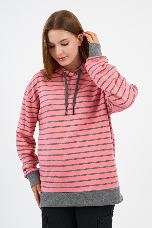 Çizgili Kapüşonlu Sweatshirt (UNX-00242-WN)