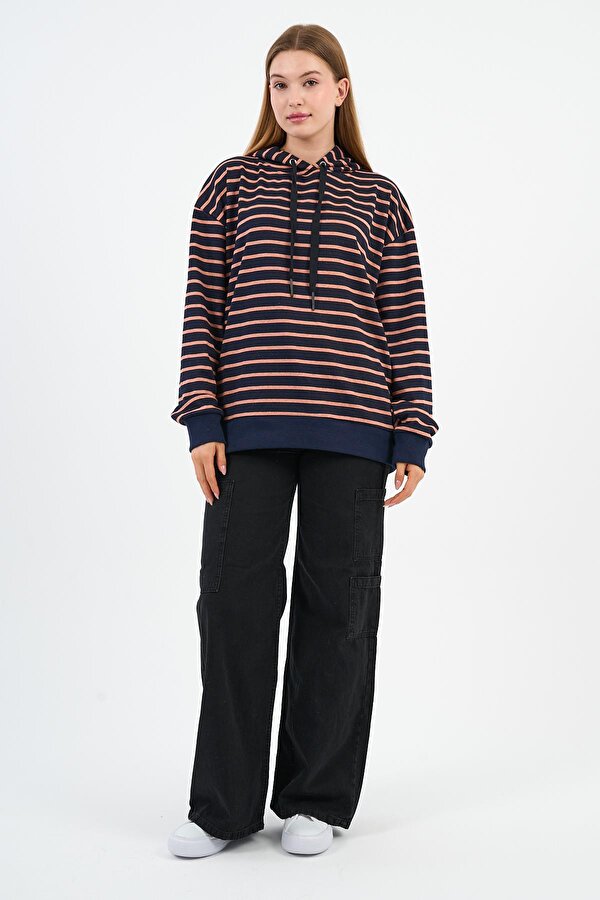 Çizgili Kapüşonlu Sweatshirt (UNX-00242-WN)