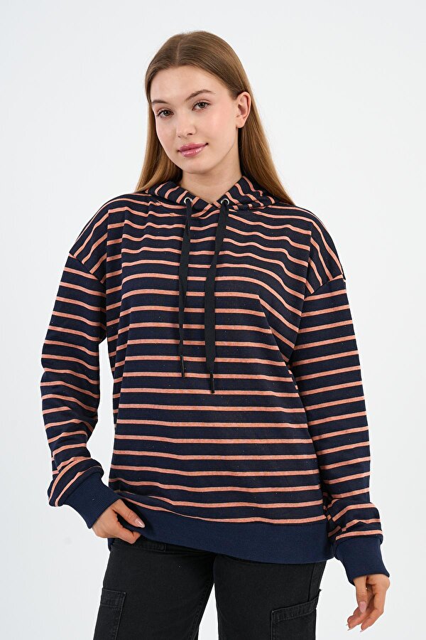 Çizgili Kapüşonlu Sweatshirt (UNX-00242-WN)