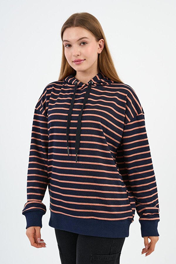 Çizgili Kapüşonlu Sweatshirt (UNX-00242-WN)