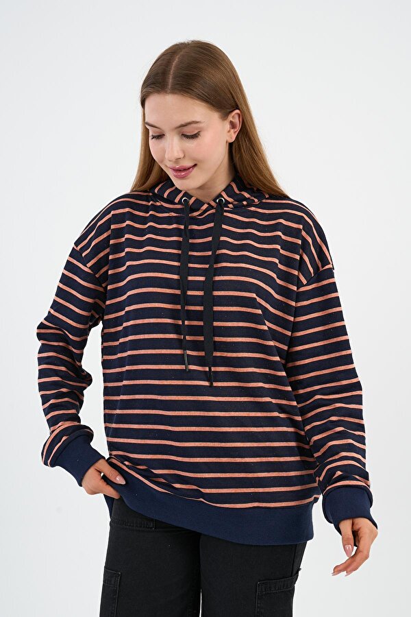 Çizgili Kapüşonlu Sweatshirt (UNX-00242-WN)