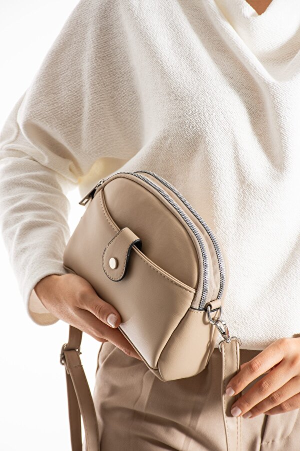 Kadın Vegan Deri Çapraz Askılı 4 Bölmeli Tokalı Omuz Çantası PBS1420