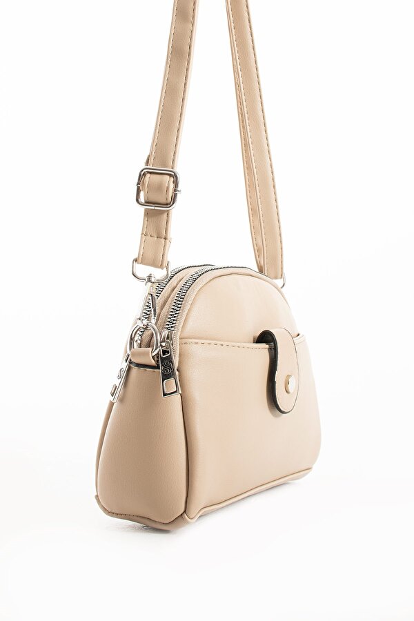 Kadın Vegan Deri Çapraz Askılı 4 Bölmeli Tokalı Omuz Çantası PBS1420