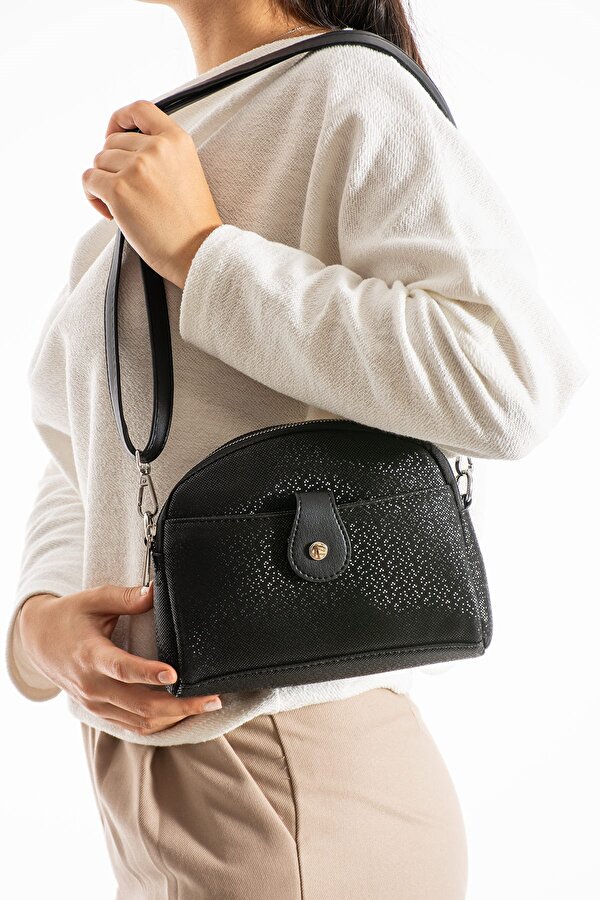 Kadın Vegan Deri Çapraz Askılı 4 Bölmeli Tokalı Omuz Çantası PBS1420