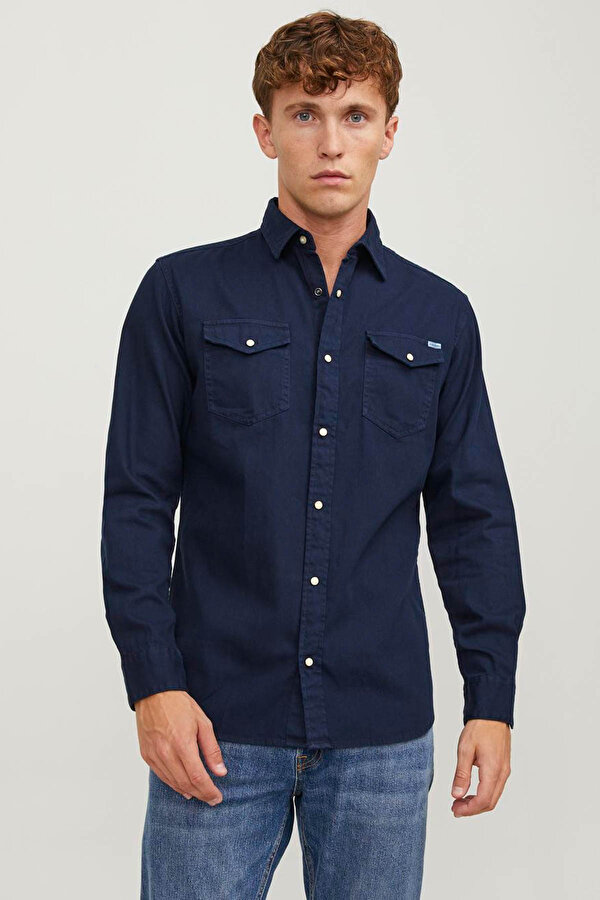 JJESHERIDAN SHIRT L/S NOO Lacivert Erkek Uzun Kollu Gömlek