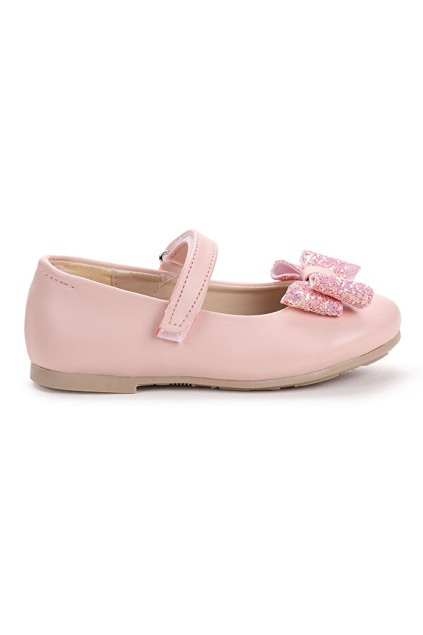 Babe Cilt Cırtlı Fiyonklu Kız Çocuk Babet Ayakkabı Pudra