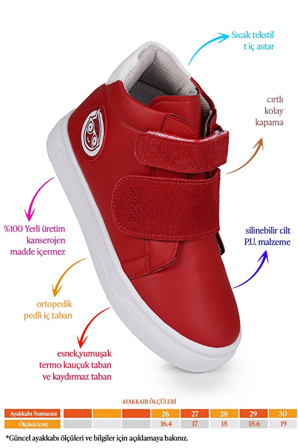 Coyote Cırtlı Kız Çocuk Günlük Bot Ayakkabı Kırmızı