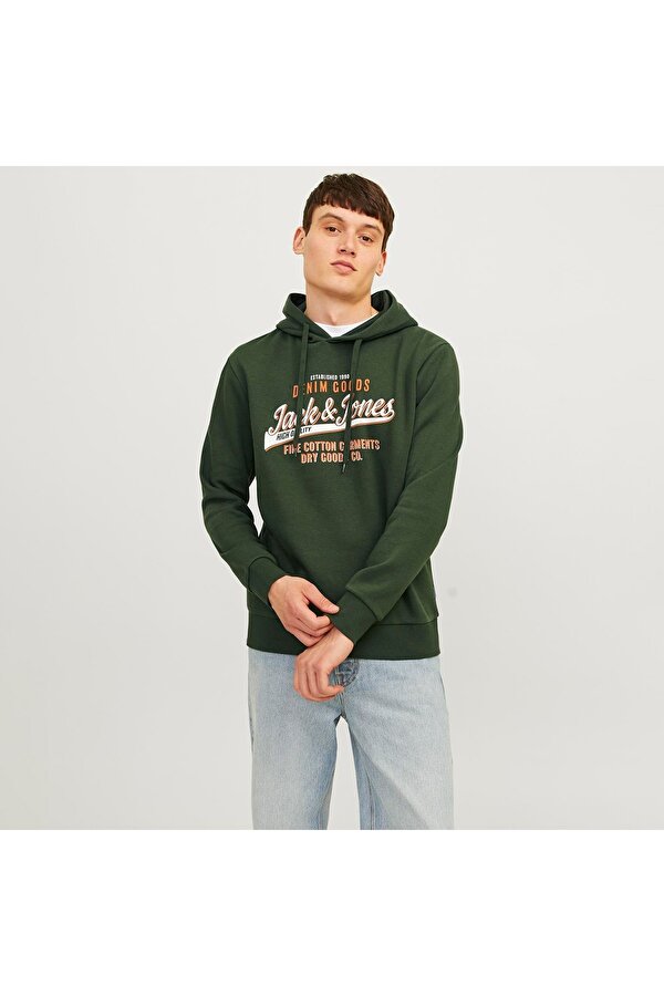 Jack&Jones Hood Logo 2 Col Erkek Yeşil Kapüşonlu Sweatshirt