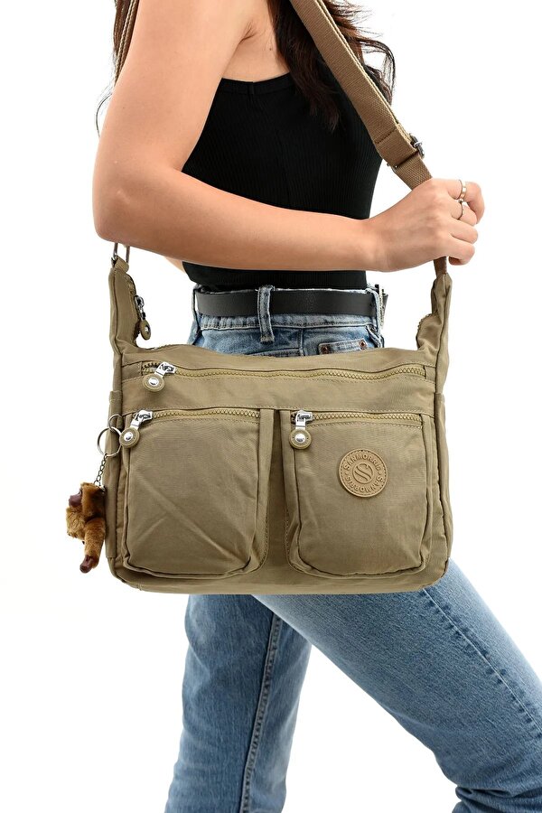 Sn 3023 suya dayanıklı çok bölmeli krinkıl çanta kol çantası omuz Postacı çantası BEJ