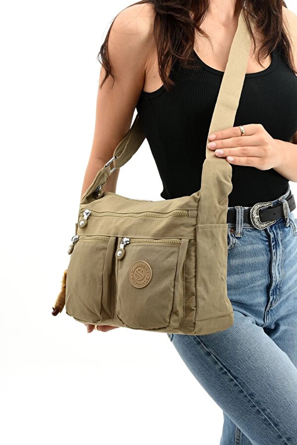 Sn 3023 suya dayanıklı çok bölmeli krinkıl çanta kol çantası omuz Postacı çantası BEJ