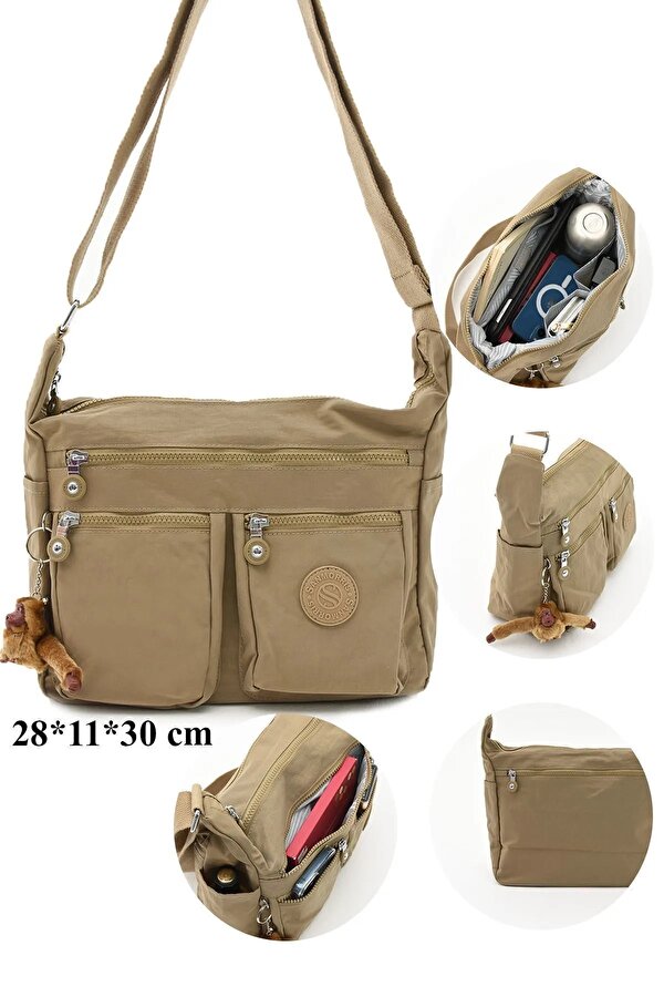 Sn 3023 suya dayanıklı çok bölmeli krinkıl çanta kol çantası omuz Postacı çantası BEJ