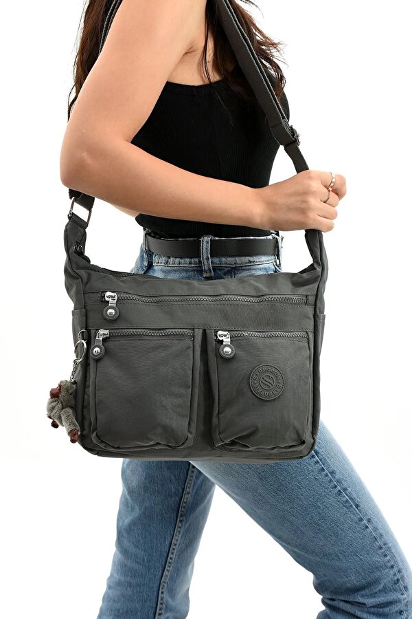 Sn 3023 suya dayanıklı çok bölmeli krinkıl çanta kol çantası omuz Postacı çantası GRİ