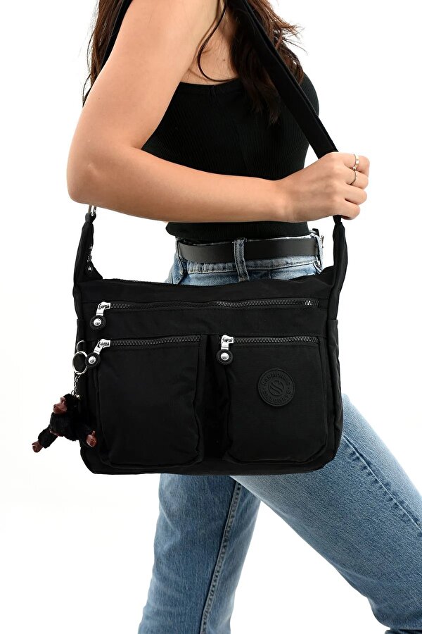 Sn 3023 suya dayanıklı çok bölmeli krinkıl çanta kol çantası omuz Postacı çantası SİYAH