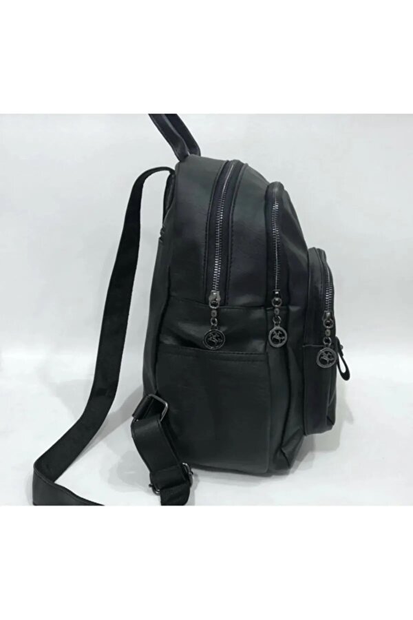 Tk-06 Kadın Sırt Çantası Yıkama Deri Günlük Çanta Çok Bölmeli Çanta SİYAH