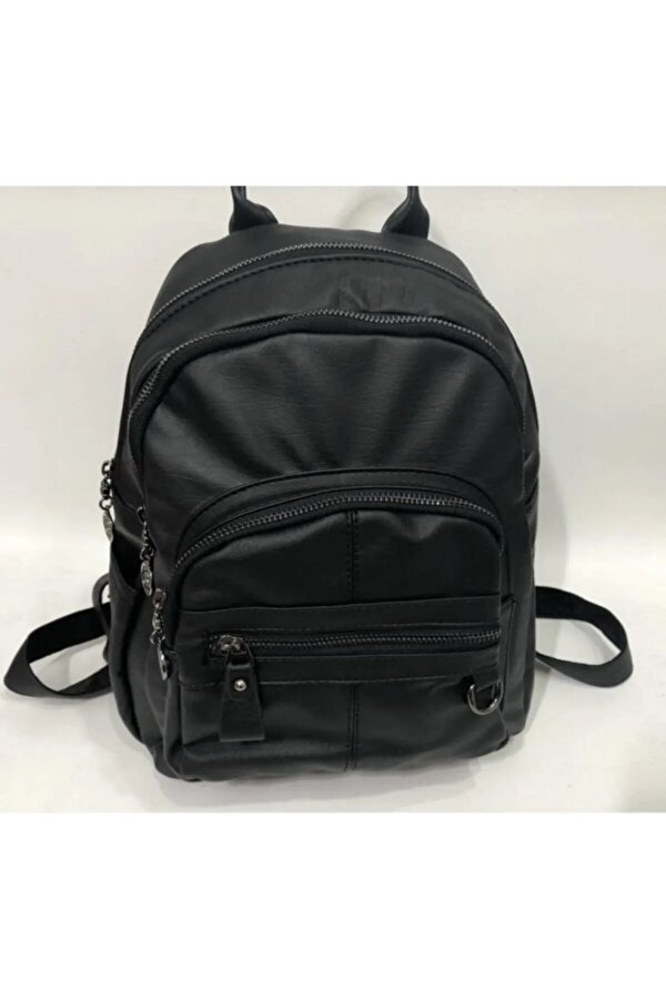 Tk-06 Kadın Sırt Çantası Yıkama Deri Günlük Çanta Çok Bölmeli Çanta SİYAH
