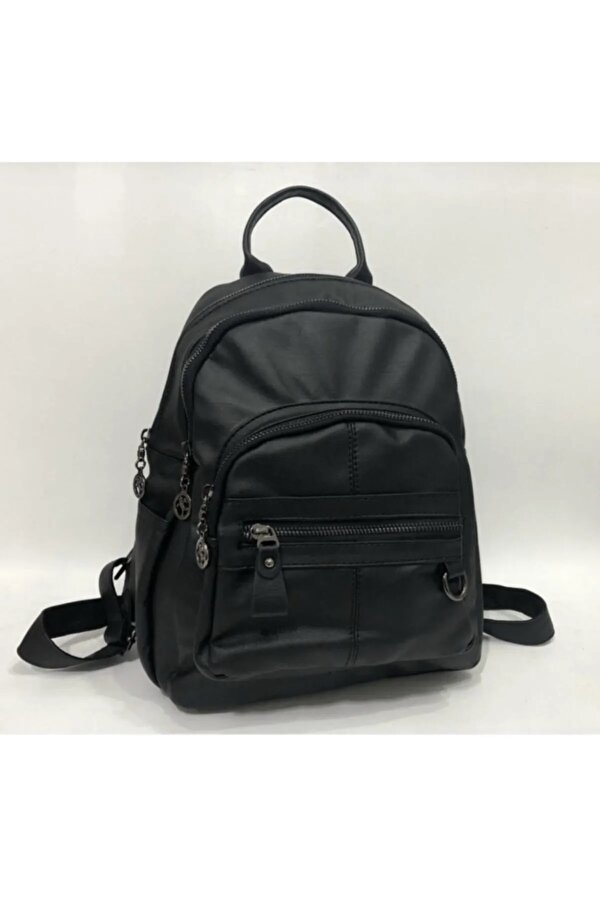 Tk-06 Kadın Sırt Çantası Yıkama Deri Günlük Çanta Çok Bölmeli Çanta SİYAH