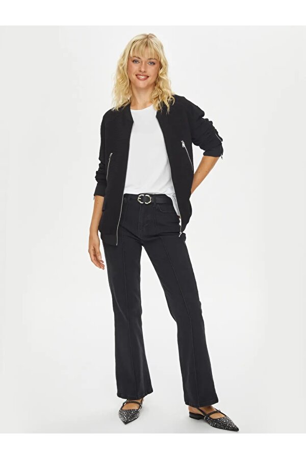 Fermuar ve Çıtçıt Detaylı Kadın Bomber Ceket 69166