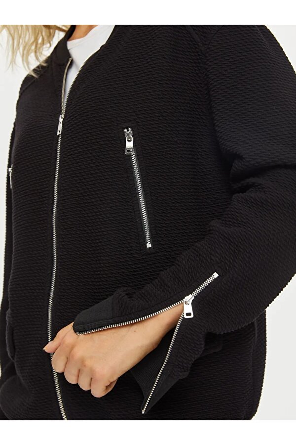 Fermuar ve Çıtçıt Detaylı Kadın Bomber Ceket 69166