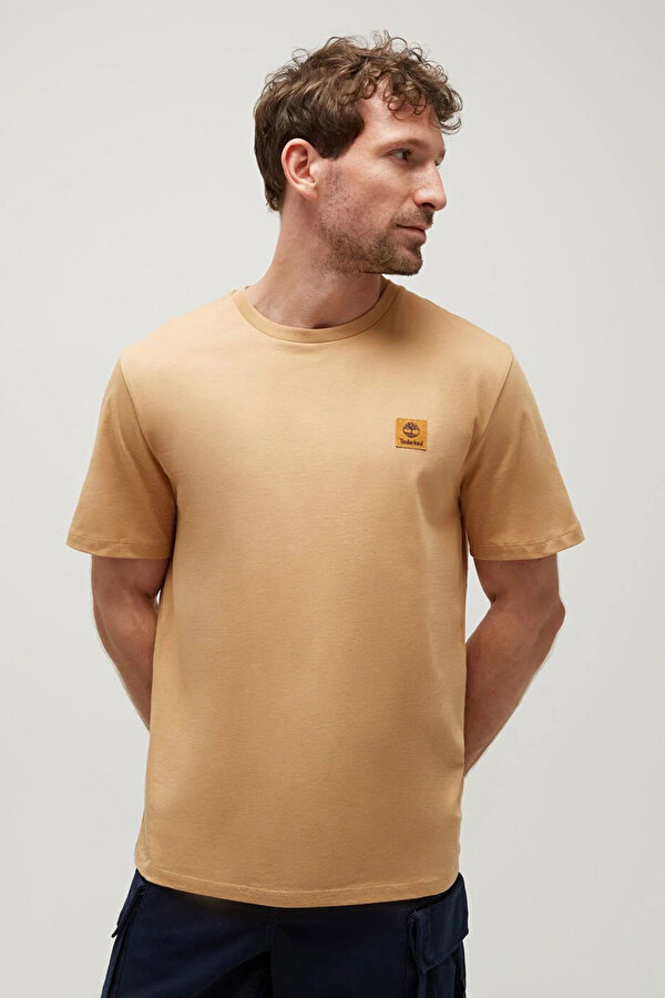 Short Sleeve Woven Badge Bej Erkek Kısa Kol T-Shirt