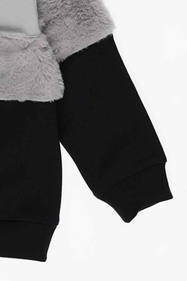 Kız Çocuk  Peluş Detaylı Yazı Nakışlı Sweatshirt