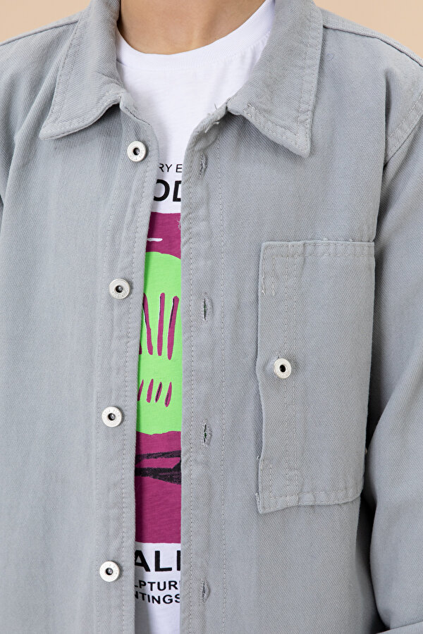 Erkek Çocuk Gri Baskılı Tişörtlü Jean Gömlekli 2li Takım 20030