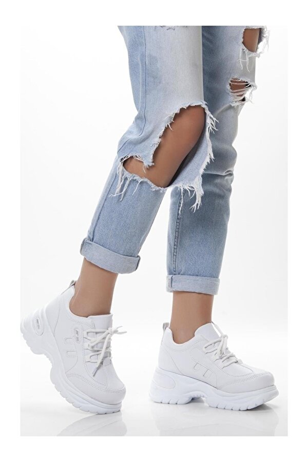 Mp 251-305Zn Beyaz Kalın Taban Kadın Sneaker Spor Ayakkabı