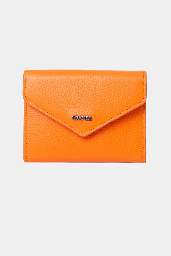 2785 Hakiki Deri Kadın Cüzdan Çok Bölmeli Şık Tasarım TURUNCU