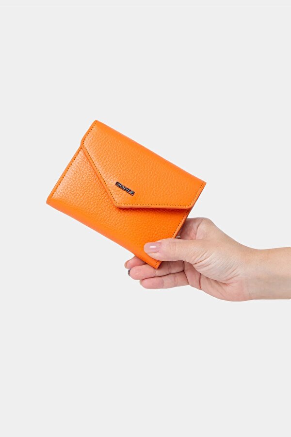 2785 Hakiki Deri Kadın Cüzdan Çok Bölmeli Şık Tasarım TURUNCU