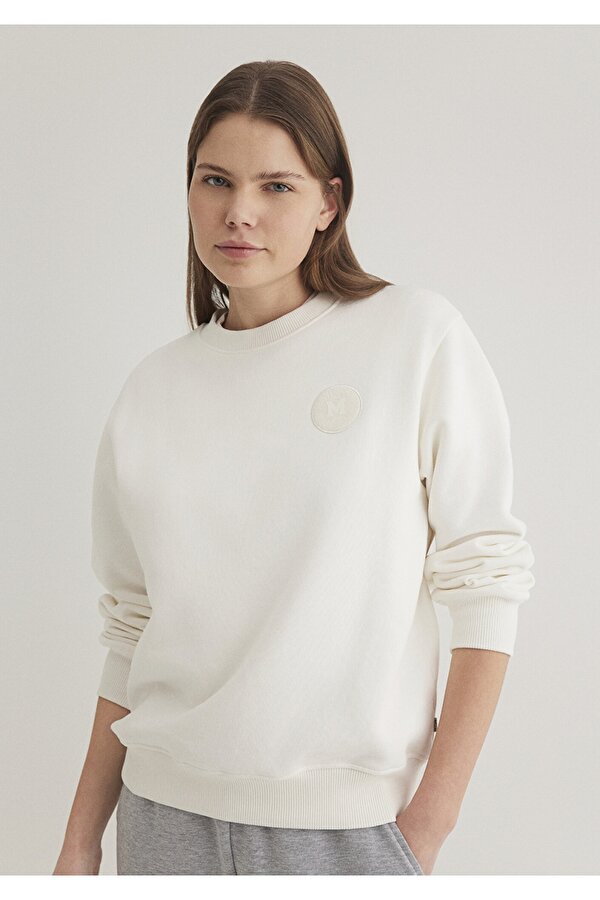Bisiklet Yaka Ekru Sweatshirt