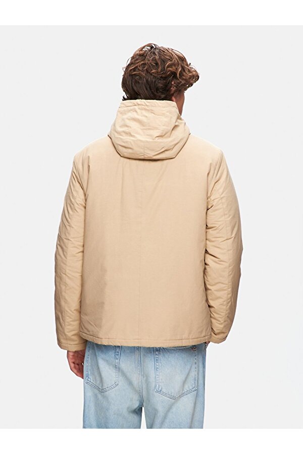 Kapüşonlu Şişme Bej Mont