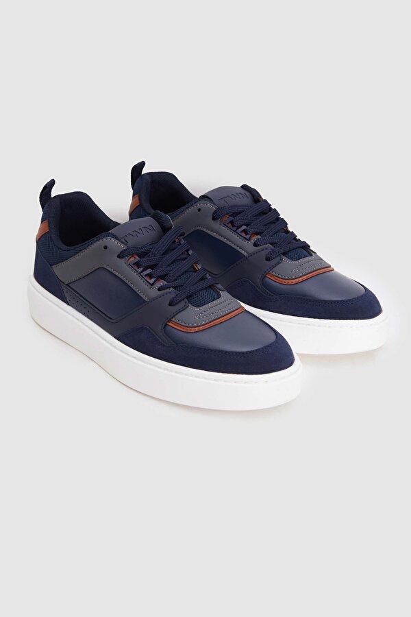 Lacivert Kalın Beyaz Tabanlı Bağcıklı Sneaker Ayakkabi