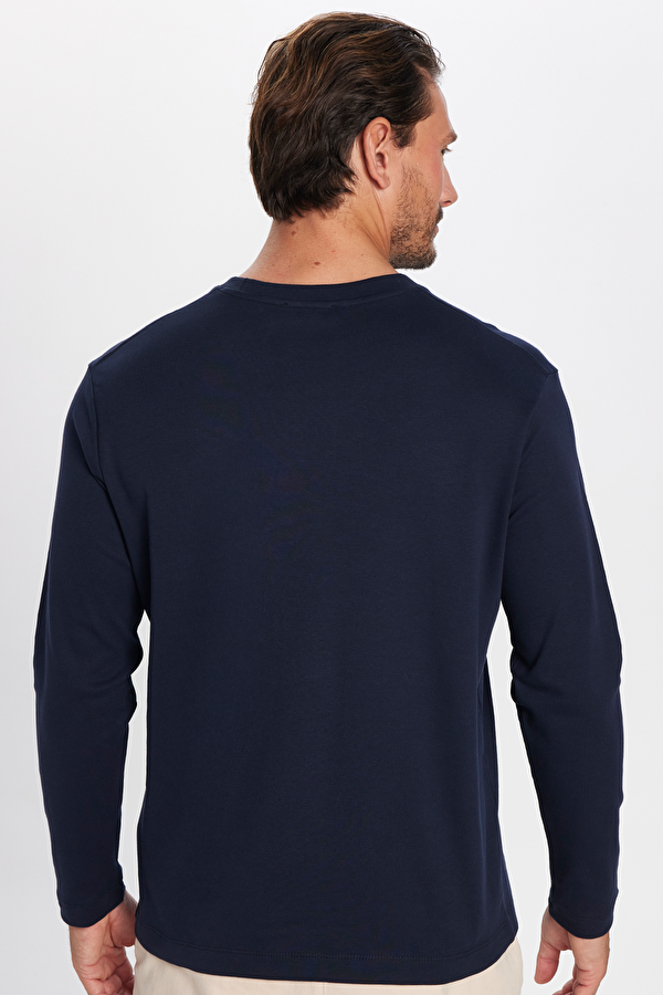 Unisex Relax Fit Rahat Kesim %100 Pamuk Bisiklet Yaka Lacivert Sweatshirt