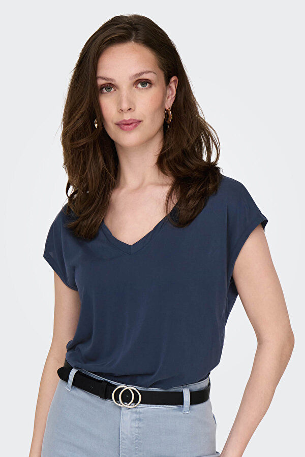 ONLHANNAH S/S V-NECK TOP Lacivert Kadın Kısa Kol T-Shirt