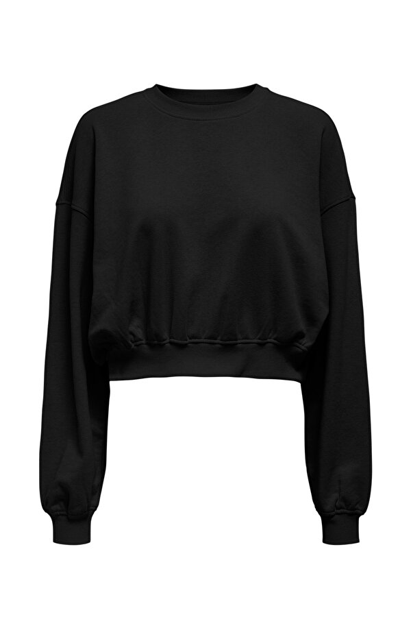 ONLBELLA L/S CROP O-NECK Siyah Kadın Sweatshirt