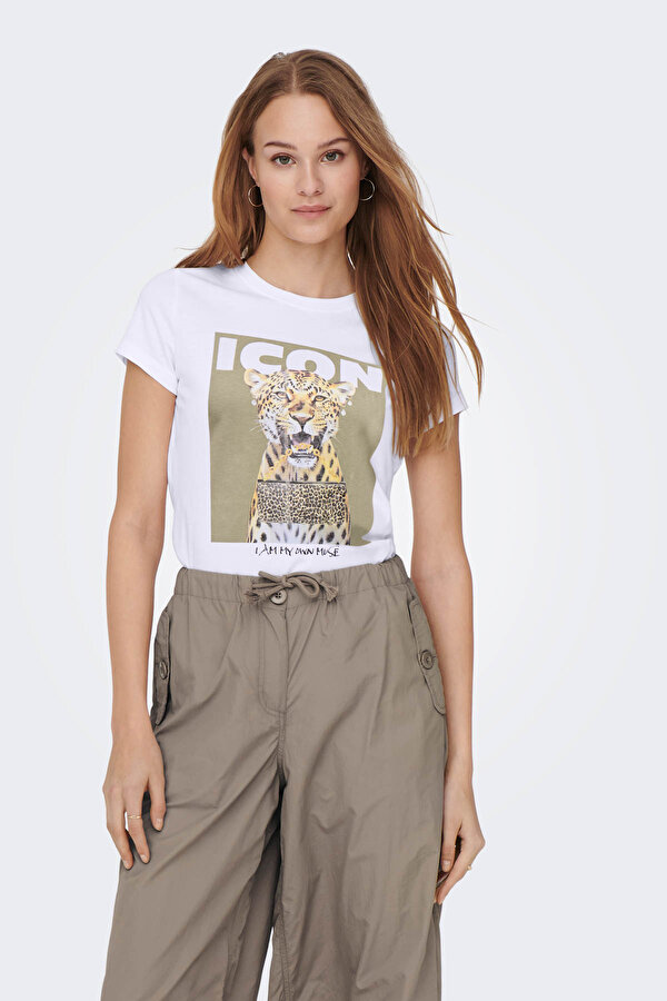 ONLVIBE LIFE S/S GLASSES Beyaz Kadın Kısa Kol T-Shirt