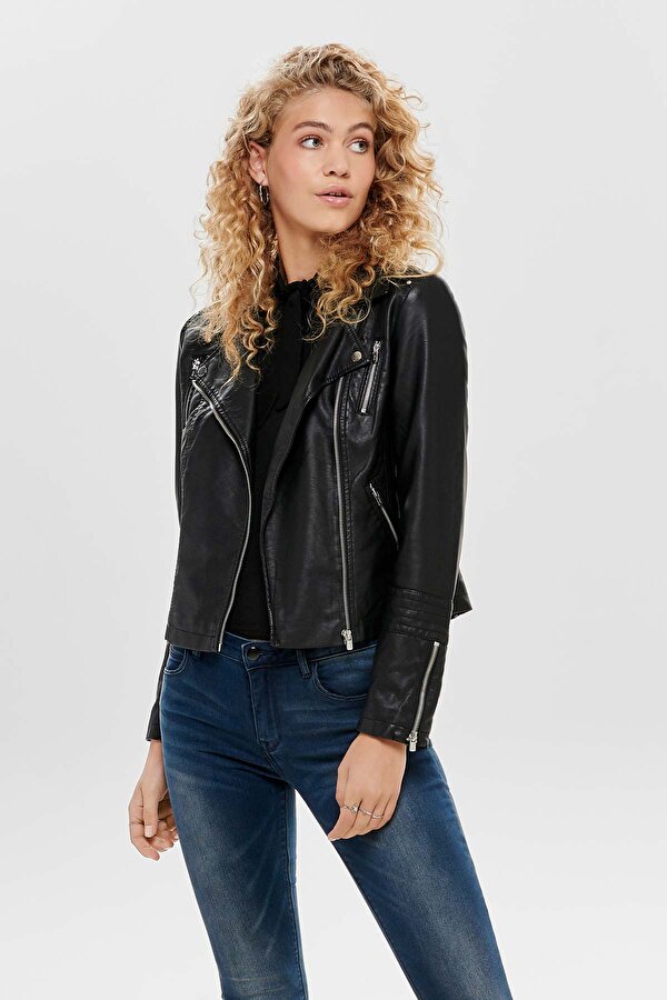 ONLGEMMA FAUX LEATHER BIK Siyah Kadın Ceket
