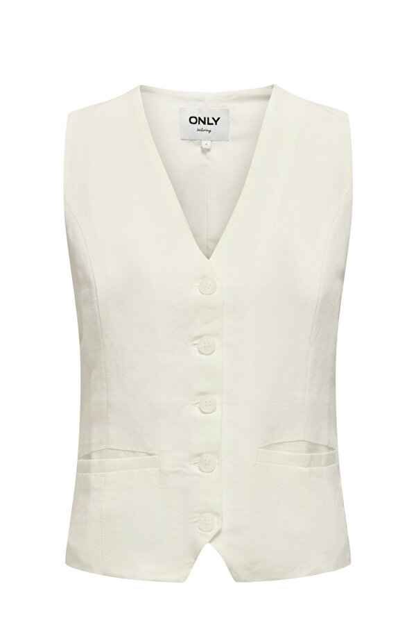 ONLWINDY LIFE S/L LINEN B KIRIK BEYAZ Kadın Yelek
