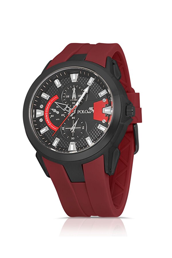 Kauçuk Kordon Metal Kasa Erkek Kol Saati Bordo Siyah Renk PL-0974E8x