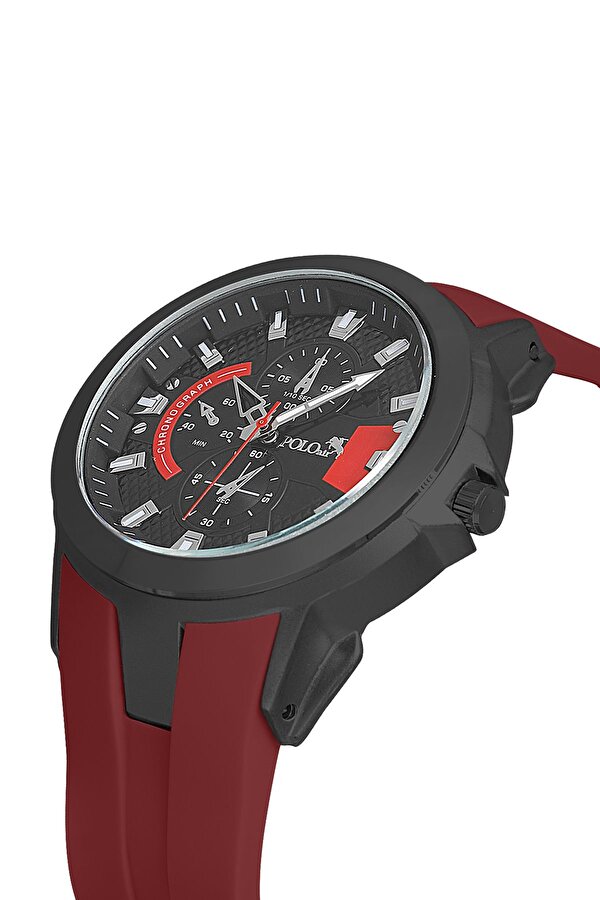 Kauçuk Kordon Metal Kasa Erkek Kol Saati Bordo Siyah Renk PL-0974E8x