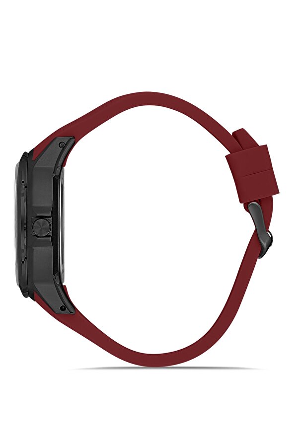 Kauçuk Kordon Metal Kasa Erkek Kol Saati Bordo Siyah Renk PL-0974E8x