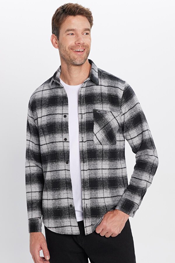 Erkek Slim Fit Dar Kesim Oduncu Tek Cepli Kareli Kışlık Gömlek