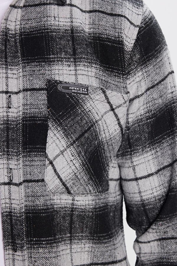 Erkek Slim Fit Dar Kesim Oduncu Tek Cepli Kareli Kışlık Gömlek