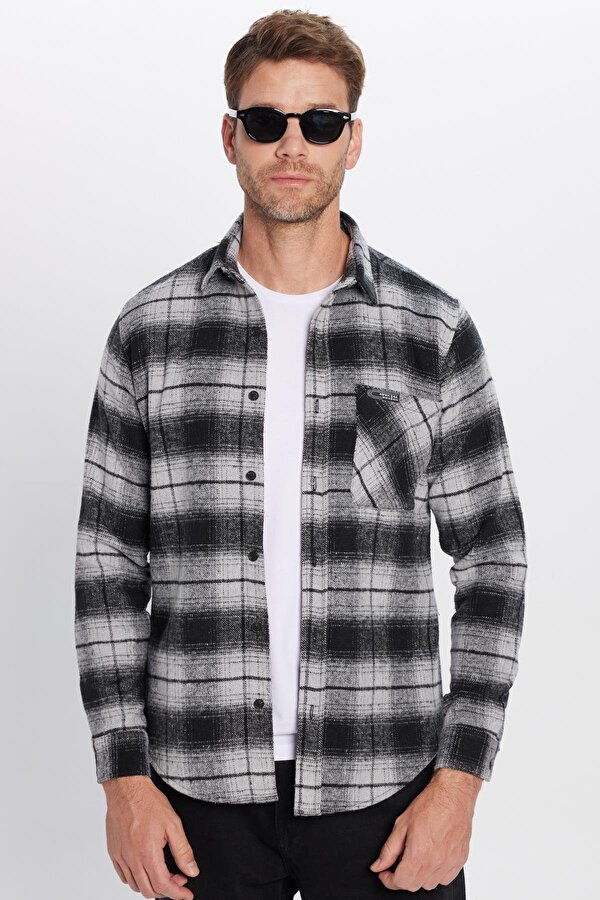 Erkek Slim Fit Dar Kesim Oduncu Tek Cepli Kareli Kışlık Gömlek