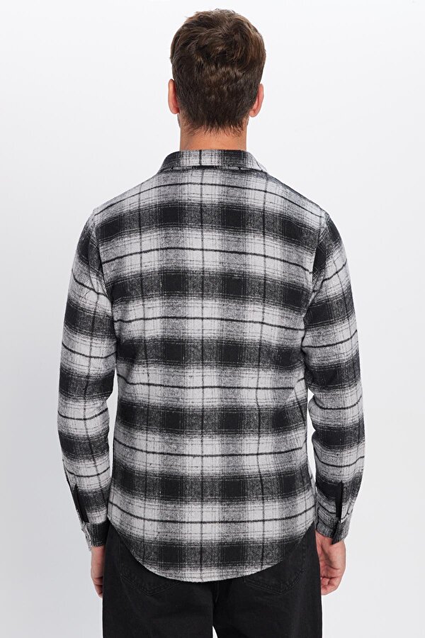 Erkek Slim Fit Dar Kesim Oduncu Tek Cepli Kareli Kışlık Gömlek