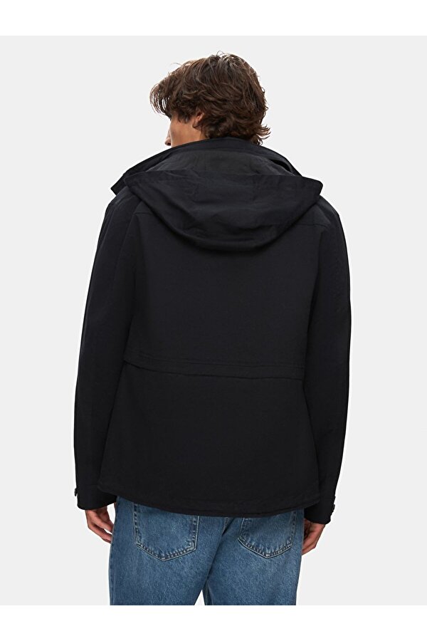 Kapüşonlu Düz Lacivert Mont