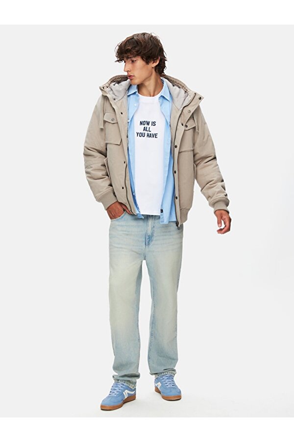 Kapüşonlu Düz Gri Mont