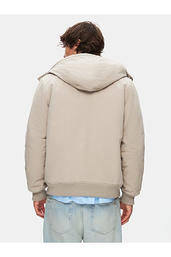 Kapüşonlu Düz Gri Mont